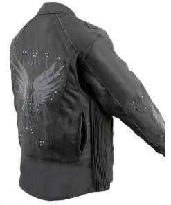 Motorcycle Jackets Milwaukee Leather SH1954 Women's Black Textile Jacket With Stud And Wings Detailing