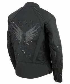 Motorcycle Jackets Milwaukee Leather SH1954 Women's Black Textile Jacket With Stud And Wings Detailing