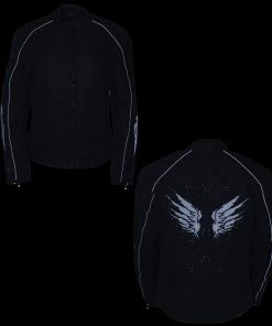 Motorcycle Jackets Milwaukee Leather SH1954 Women's Black Textile Jacket With Stud And Wings Detailing