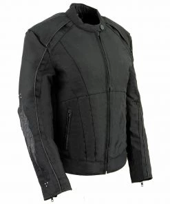 Milwaukee Leather MPL1954 Women's 'Studded Wings' Black Textile Moto Jacket