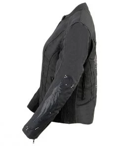 Motorcycle Jackets Milwaukee Leather SH1954 Women's Black Textile Jacket With Stud And Wings Detailing