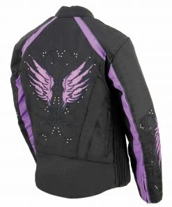 Milwaukee Leather MPL1954 Women's'Studded Wings' Black And Purple Textile Moto Jacket Motorcycle Jackets