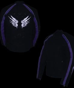 Milwaukee Leather SH1954 Women's Black And Purple Textile Jacket With Stud And Wings Detailing Motorcycle Jackets