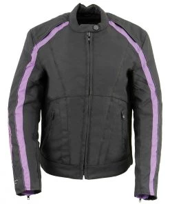 Milwaukee Leather SH1954 Women's Black And Purple Textile Jacket With Stud And Wings Detailing Motorcycle Jackets