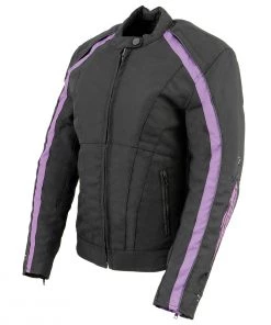 Milwaukee Leather SH1954 Women's Black And Purple Textile Jacket With Stud And Wings Detailing Motorcycle Jackets
