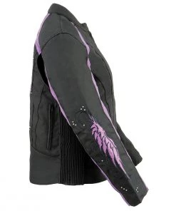 Milwaukee Leather MPL1954 Women's'Studded Wings' Black And Purple Textile Moto Jacket Motorcycle Jackets