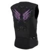 Vest With Patches Milwaukee Leather MPL1955 Ladies 'Winged Embroidery' Black And Purple Textile Vest