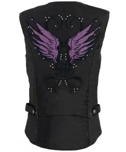 Vest With Patches Milwaukee Leather MPL1955 Ladies'Winged Embroidery' Black And Purple Textile Vest