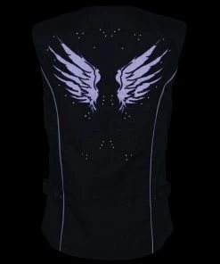 Vest With Patches Milwaukee Leather MPL1955 Ladies'Winged Embroidery' Black And Purple Textile Vest