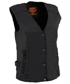 Vest With Patches Milwaukee Leather MPL1955 Ladies 'Winged Embroidery' Black And Purple Textile Vest