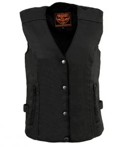 Vest With Patches Milwaukee Leather MPL1955 Ladies'Winged Embroidery' Black And Purple Textile Vest