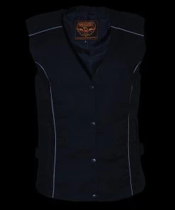 Vest With Patches Milwaukee Leather MPL1955 Ladies'Winged Embroidery' Black And Purple Textile Vest