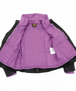 Milwaukee Leather MPL1967 Women's 3/4 Hooded Black And Purple Textile Jacket With Reflective Tribal Detail