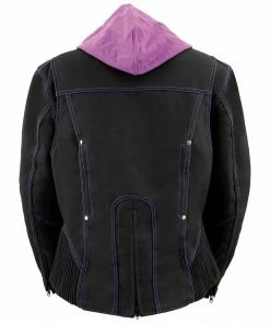 Milwaukee Leather MPL1967 Women's 3/4 Hooded Black And Purple Textile Jacket With Reflective Tribal Detail