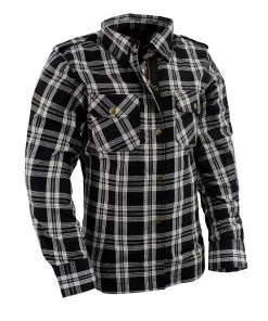 Milwaukee Leather MPL2600 Women's Black And White Armored Flannel Shirt With Kevlar Protection Armored Flannel Shirts
