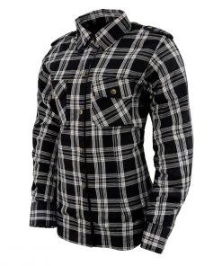 Milwaukee Leather MPL2600 Women's Black And White Armored Flannel Shirt With Kevlar Protection Armored Flannel Shirts