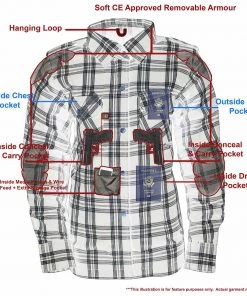 Milwaukee Leather MPL2600 Women's Black And White Armored Flannel Shirt With Kevlar Protection Armored Flannel Shirts