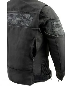 Milwaukee Leather MPL2730 Women's Black Crossover Textile Scooter Jacket With Reflective Skulls