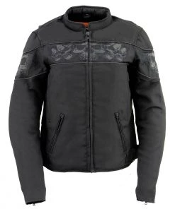 Milwaukee Leather MPL2730 Women's Black Crossover Textile Scooter Jacket With Reflective Skulls