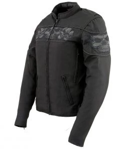 Milwaukee Leather MPL2730 Women's Black Crossover Textile Scooter Jacket With Reflective Skulls