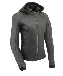 Milwaukee Leather MPL2745 Women's Black Zipper Front Jacket With Full Sleeve Removable Hoodie