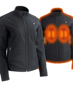 Nexgen Heat MPL2760SET Women's Black Soft Shell Jacket With Heating Panels (Rechargeable Battery Pack Included) Motorcycle Jackets
