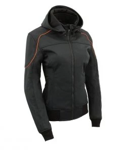 Milwaukee Leather MPL2764 Women's Black Soft Shell Armored Racing Style Jacket With Hoodie Motorcycle Jackets