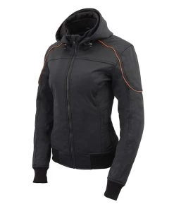 Milwaukee Leather MPL2764 Women's Black Soft Shell Armored Racing Style Jacket With Hoodie Motorcycle Jackets