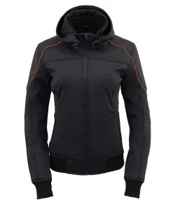 Milwaukee Leather MPL2764 Women's Black Soft Shell Armored Racing Style Jacket With Hoodie Motorcycle Jackets