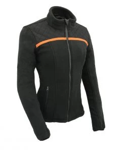 Milwaukee Leather MPL2783 Women's Black Micro Fleece Zipper Front Jacket With Orange Stripe Motorcycle Jackets