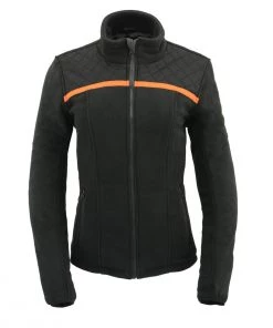 Milwaukee Leather MPL2783 Women's Black Micro Fleece Zipper Front Jacket With Orange Stripe Motorcycle Jackets