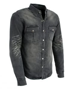 Motorcycle Protective Shirts Milwaukee Leather MPM1620 Men's Black Armored Denim Biker Shirt With Aramid By DuPont Fibers