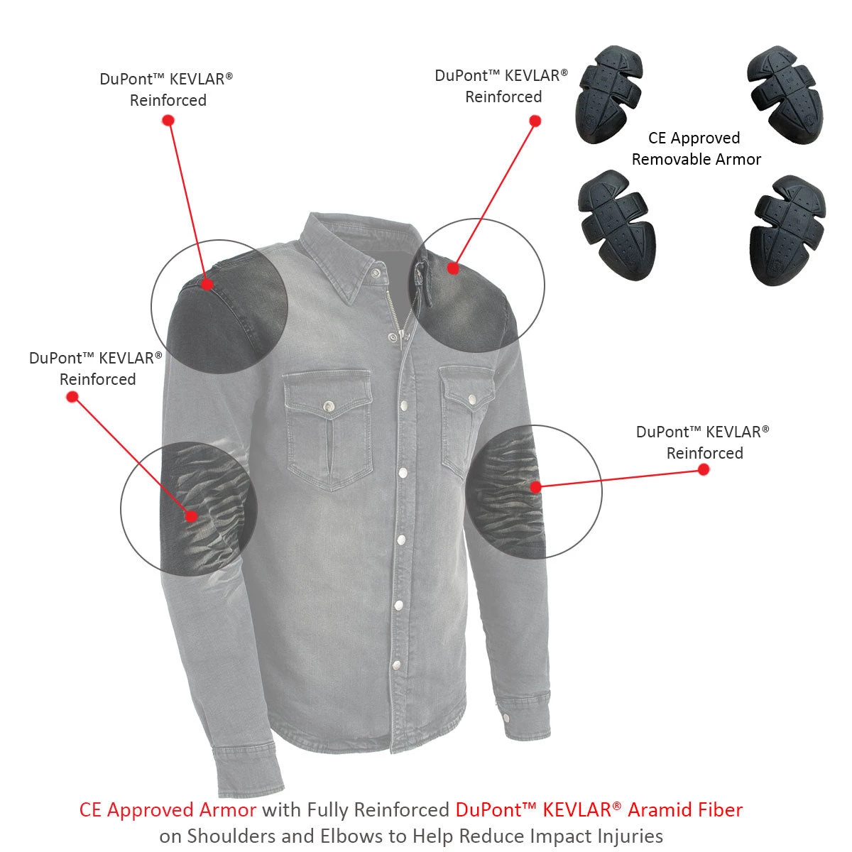 Motorcycle Protective Shirts Milwaukee Leather MPM1620 Men's Black Armored Denim Biker Shirt With Aramid By DuPont Fibers