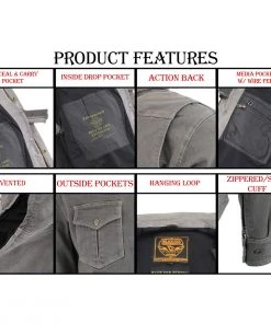 Milwaukee Leather MPM1621 Men's Grey Armored Denim Shirt With Aramid By DuPont Fibers