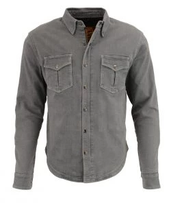 Milwaukee Leather MPM1621 Men's Grey Armored Denim Shirt With Aramid By DuPont Fibers