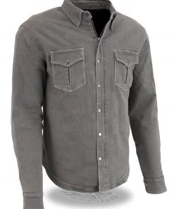 Milwaukee Leather MPM1621 Men's Grey Armored Denim Shirt With Aramid By DuPont Fibers
