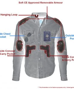 Milwaukee Leather MPM1621 Men's Grey Armored Denim Shirt With Aramid By DuPont Fibers