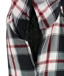 Milwaukee Leather MPM1625 Men's Black, White And Red Armored Flannel Shirt With Aramid By DuPont Fibers
