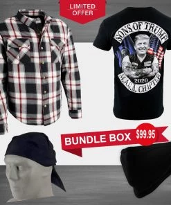 Men’s Box-3 Bundle Pack W/ Milwaukee Leather Armored Flannel, Printed Short Sleeve T-Shirt, ZanHeadgear Bandana And Face Mask