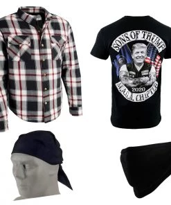 Men’s Box-3 Bundle Pack W/ Milwaukee Leather Armored Flannel, Printed Short Sleeve T-Shirt, ZanHeadgear Bandana And Face Mask