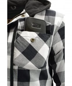 Armored Flannel Shirts Milwaukee Leather MPM1629 Men's Black And White Armored Hooded Flannel Shirt With Aramid By DuPont Fibers