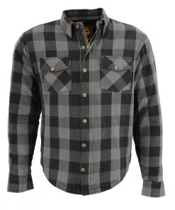 Milwaukee Leather MPM1630 Men's Armored Checkered Flannel Shirt With Aramid By DuPont Fibers