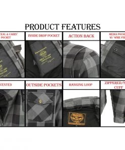 Milwaukee Leather MPM1630 Men's Armored Checkered Flannel Shirt With Aramid By DuPont Fibers