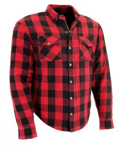 Milwaukee Leather MPM1631 Men's Armored Checkered Flannel Biker Shirt With Aramid By DuPont Fibers Armored Flannel Shirts