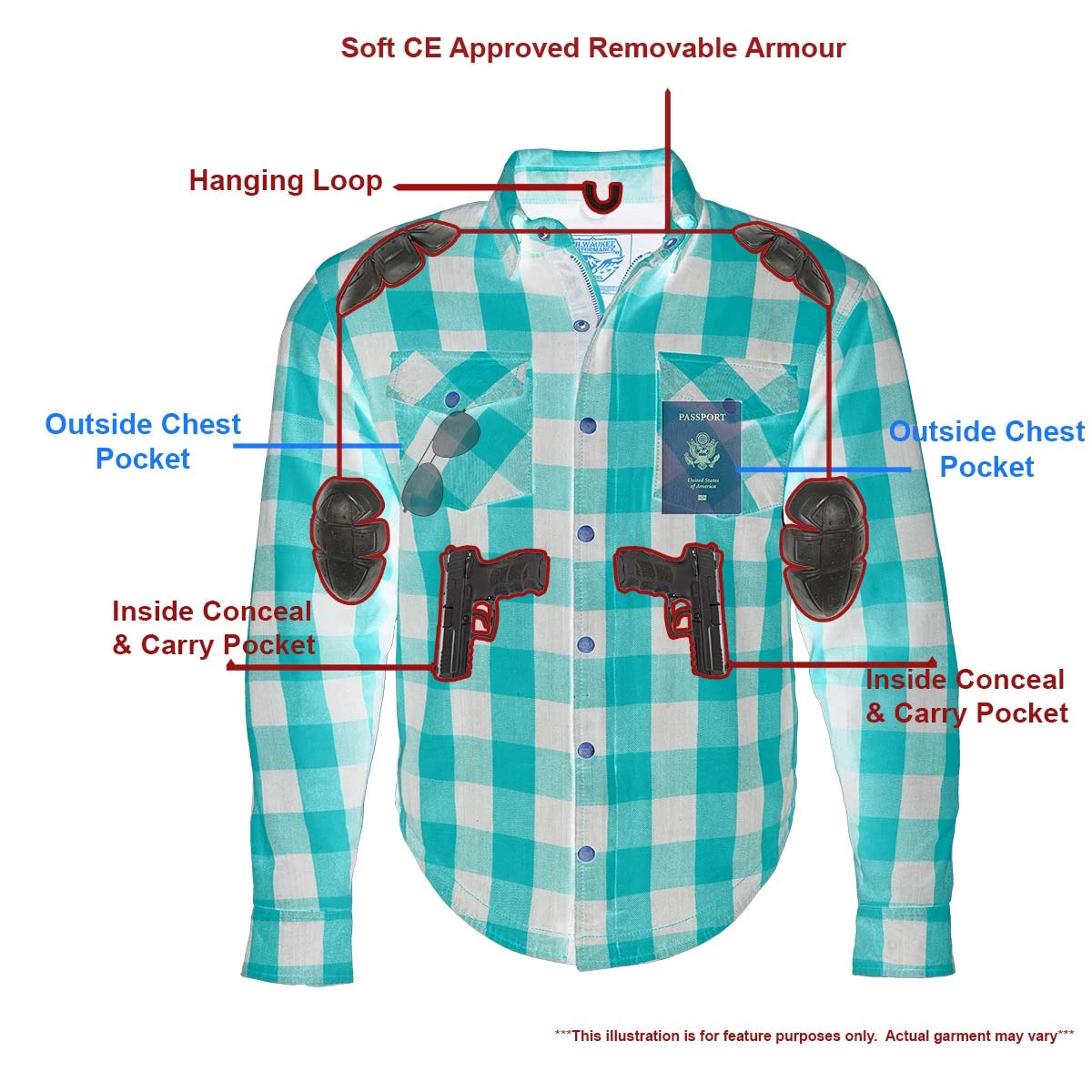 Milwaukee Leather MPM1631 Men's Armored Checkered Flannel Biker Shirt With Aramid By DuPont Fibers Armored Flannel Shirts