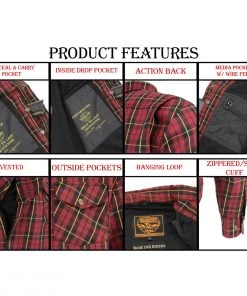 Milwaukee Leather MPM1632 Men's Black, Red And Yellow Armored Checkered Flannel Biker Shirt With Aramid By DuPont Fibers Armored Flannel Shirts