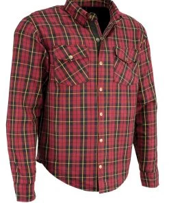 Milwaukee Leather MPM1632 Men's Black, Red And Yellow Armored Checkered Flannel Biker Shirt With Aramid By DuPont Fibers Armored Flannel Shirts