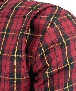 Milwaukee Leather MPM1632 Men's Black, Red And Yellow Armored Checkered Flannel Biker Shirt With Aramid By DuPont Fibers Armored Flannel Shirts