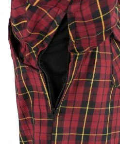 Milwaukee Leather MPM1632 Men's Black, Red And Yellow Armored Checkered Flannel Biker Shirt With Aramid By DuPont Fibers Armored Flannel Shirts