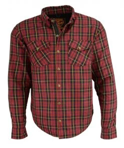 Milwaukee Leather MPM1632 Men's Black, Red And Yellow Armored Checkered Flannel Biker Shirt With Aramid By DuPont Fibers Armored Flannel Shirts